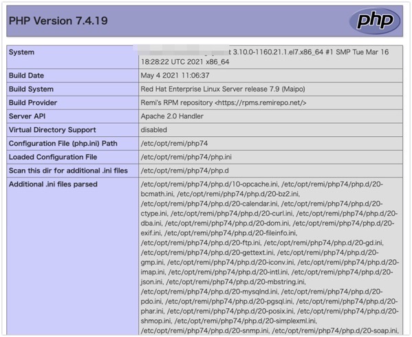PHP 7 4 19  phpinfo 2021 05 09 10 53 24